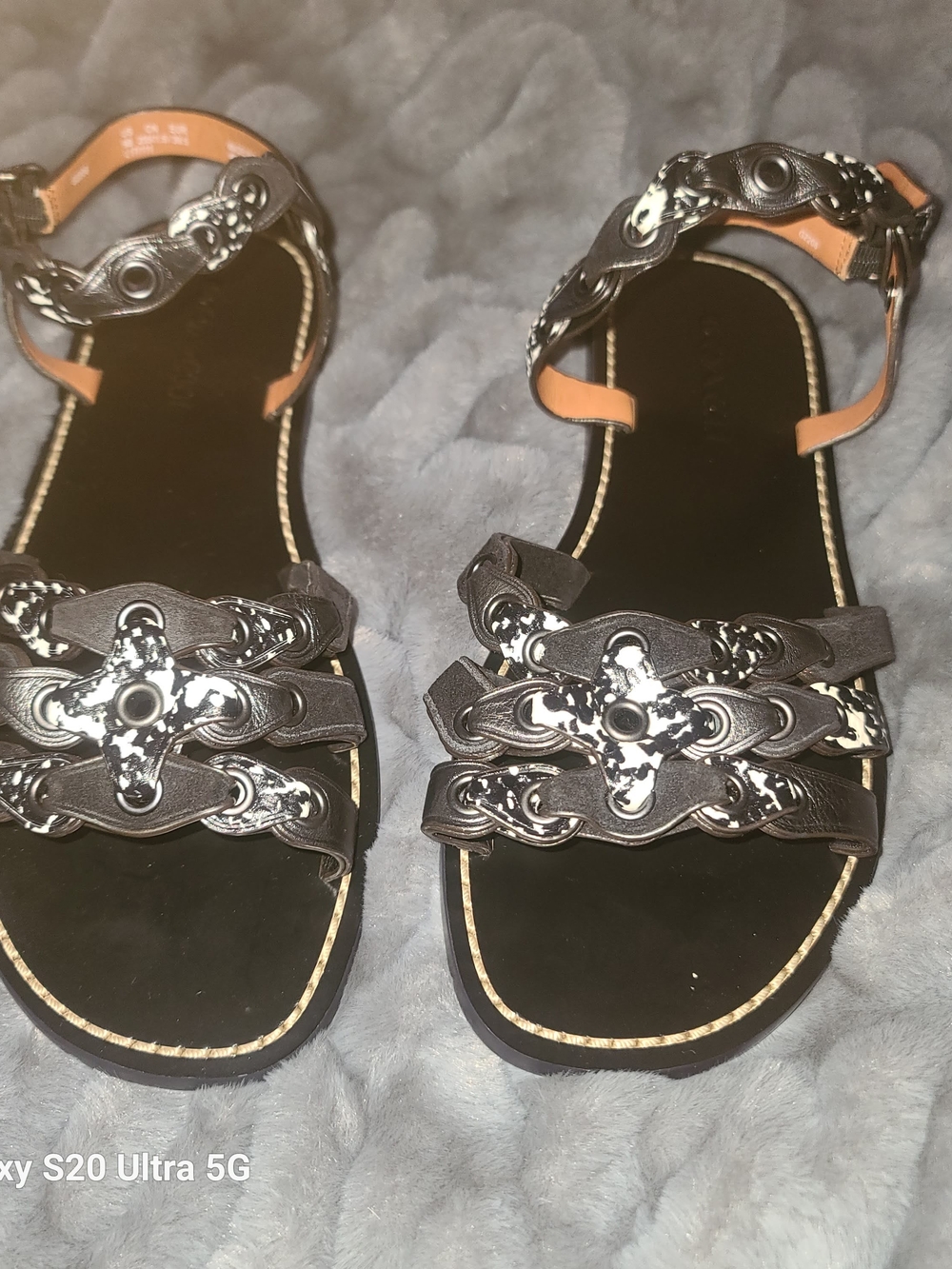 Coach Black Leather Embellished Strappy Sandals